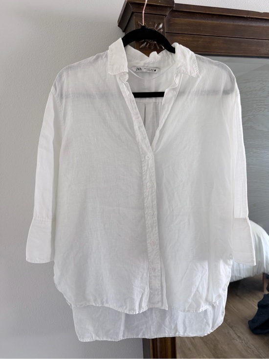 Zara Tops - Zara White Relaxed Linen Button-Up Shirt